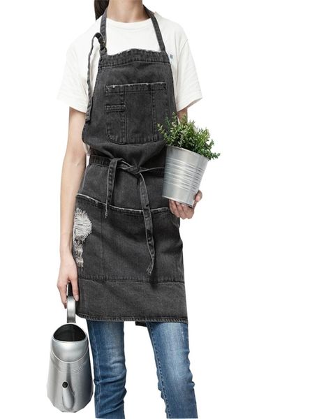 Professiona Korean einstellbar 100 Baumwolle Denim Apron Kitchen für Frauen Erwachsener Backen Smock Chef Cafe Unisex Jeans 2109042975796