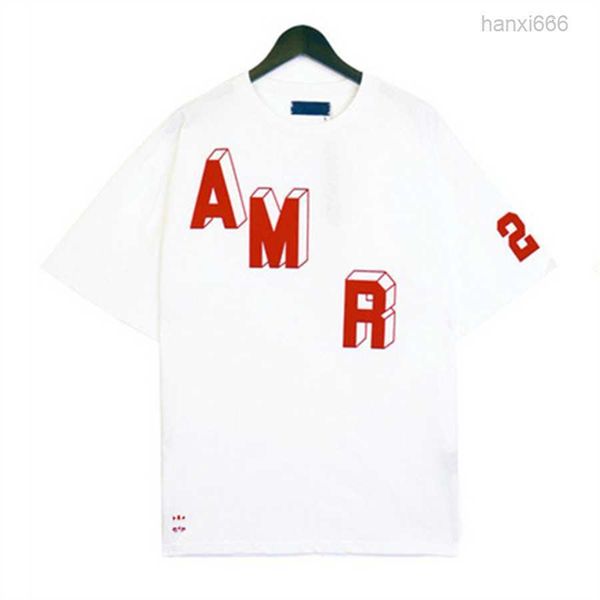 T-shirt Summer Summer solto casual casual de mangas curtas American Trendy Brand Slanted Letter impresso de algodão puro no pescoço de pescoço