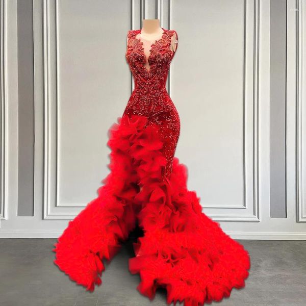 Платья для вечеринок роскошное красное платье для выпускного вечера для черных девушек 2024 блестящие бриллианты из бусинки русайки русалки платья