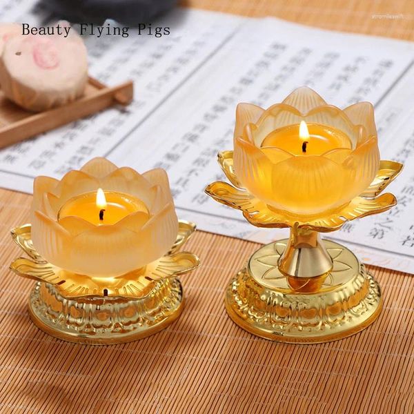 Candele 1pc lega lotus Candlestick Acqua petali vetali buddisti utensili domestici Buddha Hall desktop decorazione feng shui