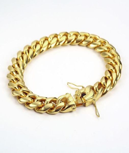 Homens cheios de ouro Miami Chain Bracelet Garmas de segurança dupla de dupla