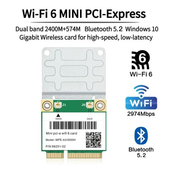 Carte WiFi 6 Banda Dual Banda 3000MBPS MPEAX3000H HEAL MINI MINI PCIE WiFi scheda Bluetooth 5.0 802.11ax/AC 2.4GHz Adattatore 5GHz Adattatore