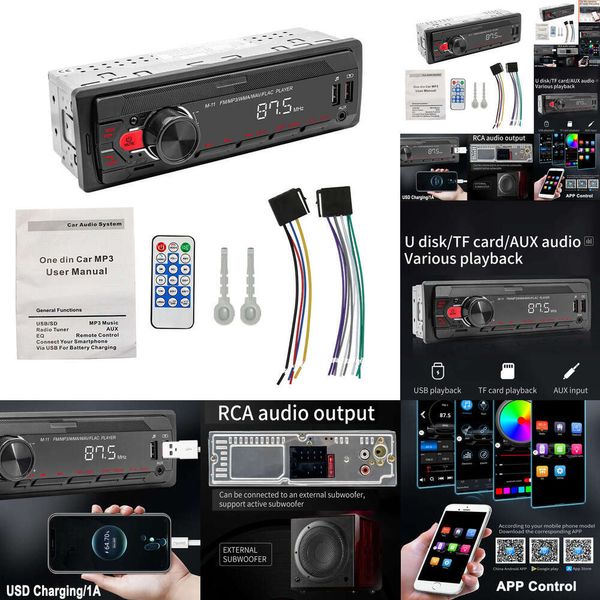 Novo 2024 Auto Electronics Car Radio Estéreo Player Bluetooth 1 DIN Digital Car Mp3 Player 60wx4 FM Radio Estéreo Música USB/SD Com In Dash Aux Input