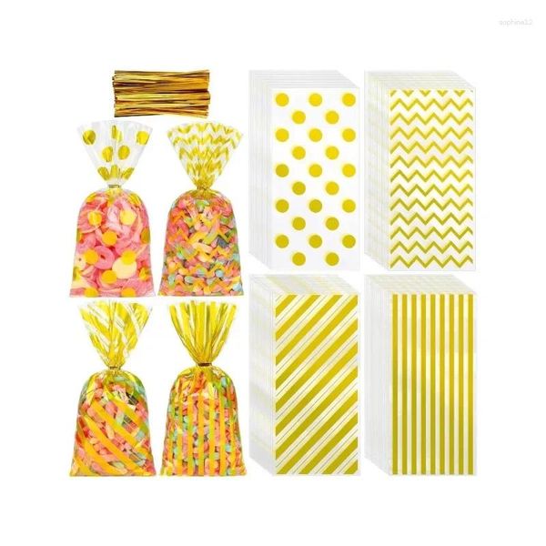 Geschenkverpackung 100pcs Gold Babyparty Schmetterlinge Plastikzellophan Goody Bags mit silbernen Twist -Bindungen für Mädchen Geburtstagsfeier Vorräte