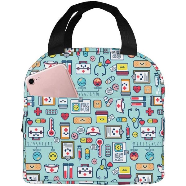 Krankenschwester Theme Lunchtasche für Frauen isolierte Einkaufstasche wiederverwendbare Kühler -Bunchbox für Arbeit Picknickreisen