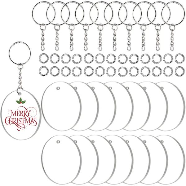 Anéis 90pcs Chapíferos de acrílico claro em branco redondo acrílico transparente Charms Circle Discs para vinil com 30 PCs Chain Chain Rings