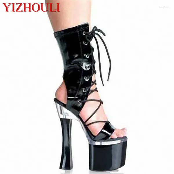 Dance Shoes 2024 Fashion da 18 cm Teli stivali motociclisti sexy Stiletto Cool Rock Punk Lace-Up Caviglie Donne