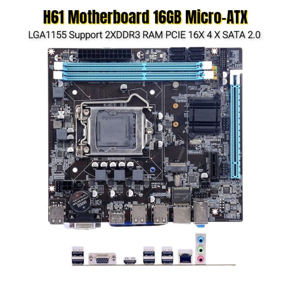 Материнские платы H61 Motherboard LGA1155 Поддержка 2xDDR3 RAM PCIE 16X 16GB Microatx PC Mainboard 4 X SATA 2.0 Realtek 10/100 Мбит/с Лан