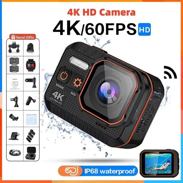 Kameras DV -Actionkamera 4K60FPS mit Fernbedienungsbildschirm wasserdichte Sportkamera Drive Recorder Sportkamera Helm Action Action Cam