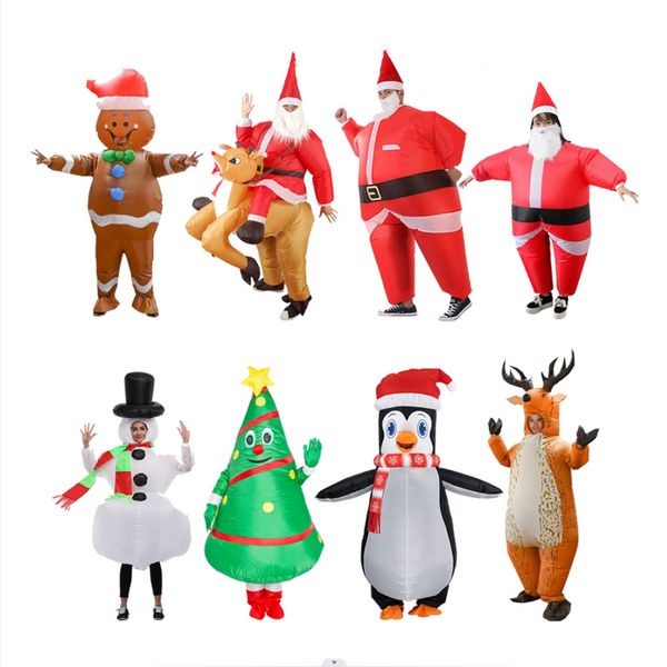 Costumes infláveis engraçados de Natal homem pão de gengibre Papai Noel Claus Elk Snowman Tree Tree Penguin Adulto Kid Halloween Party Carnival Party