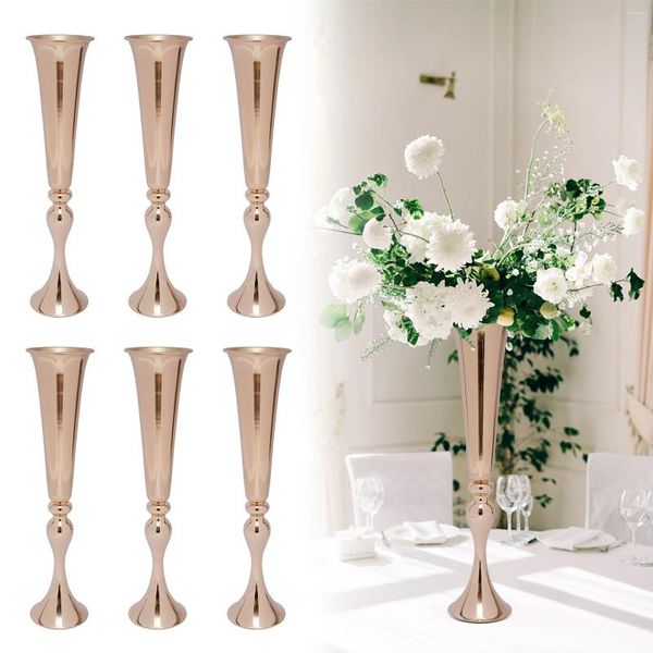 Vasen 6 PCs Hochzeit Mittelstücke Desktop Blume Trompete Vase Europäische Blumensträuße Vielseitige Metallhalter -Requisiten 22,2 