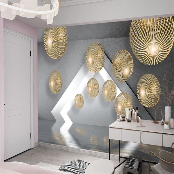 3D Custom Printing Interior Decoration Wallpaper Metall Kugel verlängerter Raum moderne einfache Bedeckung Schlafzimmer TV -Hintergrund Wall STI246L