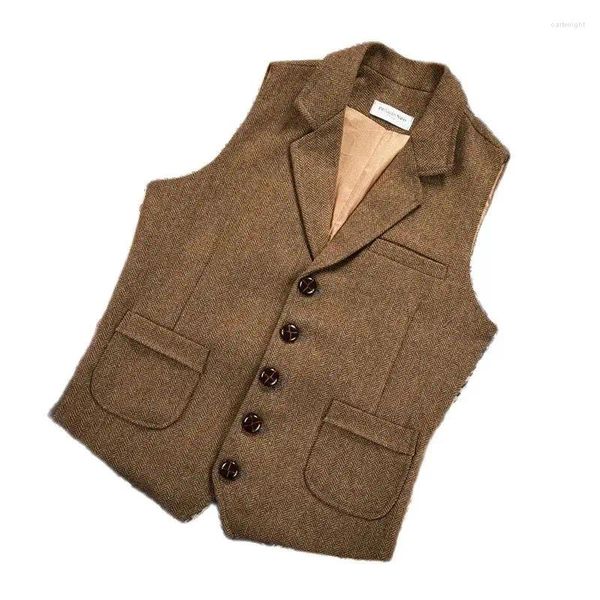 Herrenwesten 2024 Weste Steampunk formelle braune blaue männliche ethnische Fischgräten -Wolle Tweed Vintage Weste Coat Geschäft für Männer Kleid