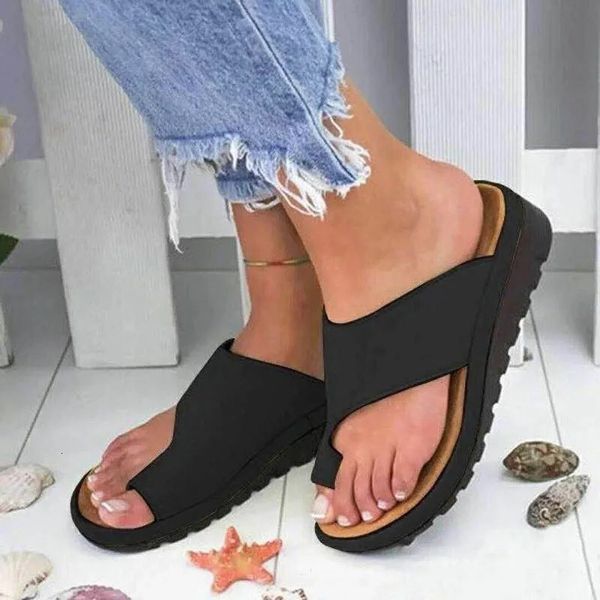 Kadınlar Yaz Sandalet Rahat Platform Düz Ayakkabılar Sole Ladies Sıradan Yumuşak Yumuşak Ayak Ayak Sandal Ortopedik Bunion Düzeltici Terlik 240407