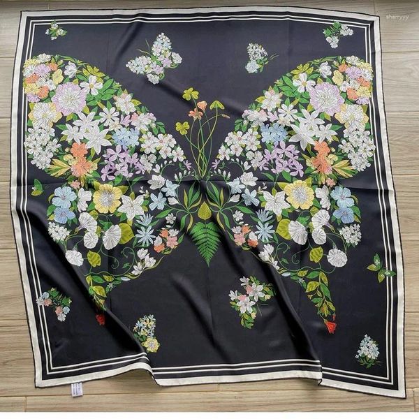 Schals floral 90 Seidenschalne Neckerchief Schal 2024 Damen Frühlingskopf Hijab für Haare Wickeln