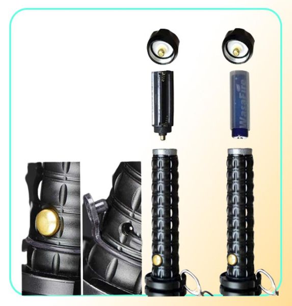 Define poderoso Zoomable Q5 LED telescópico Self Defense Stick Tactical Baton Flash Recarregável Tocha 186501562605