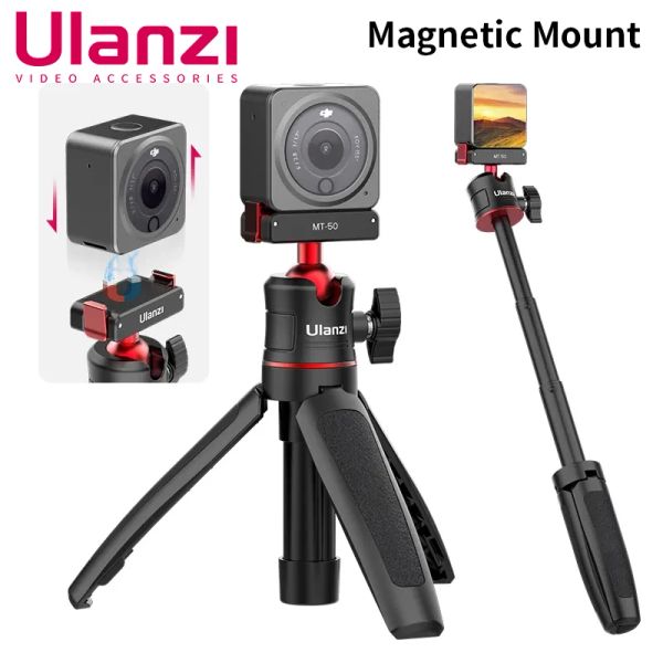 Aksesuarlar Ulanzi MT50 Mini Manyetik Tripod DJI OSMO Action 3 4 Ayarlanabilir Tripod Stand Hızlı Beyaz Beyaz Eylem Kamera Aksesuar