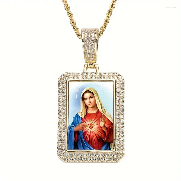 Colares pendentes 18k Gold Christian Virgin Mary Burning Zircon Colar