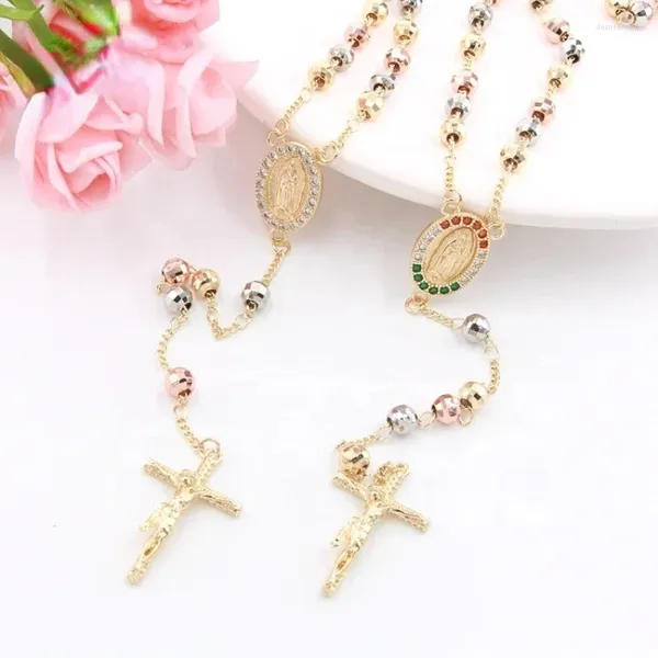 Collane a sospensione Luck Luck Vendi una croce religiosa unisex Guadalupe 14K Gioielli dorati uomini e donne Rosario Pesca regalo