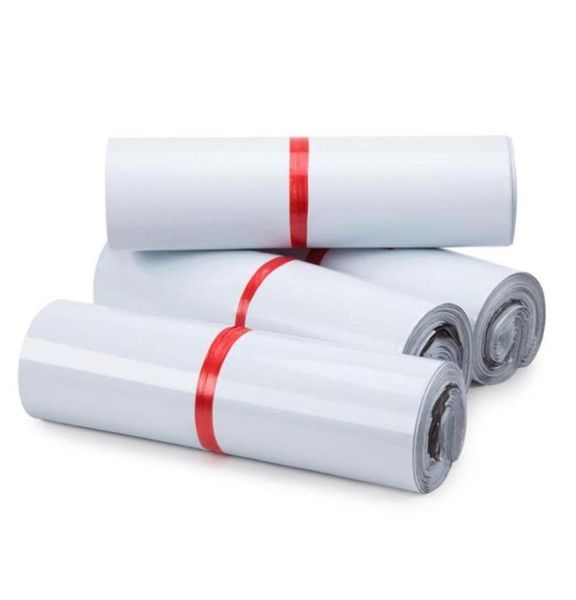 100pcs Lot White Plastic Mailer Porto Courier Bag Poly Express Selbstkleber Paket Warenverpackung Paket SPAIL SABEN241Q2293375