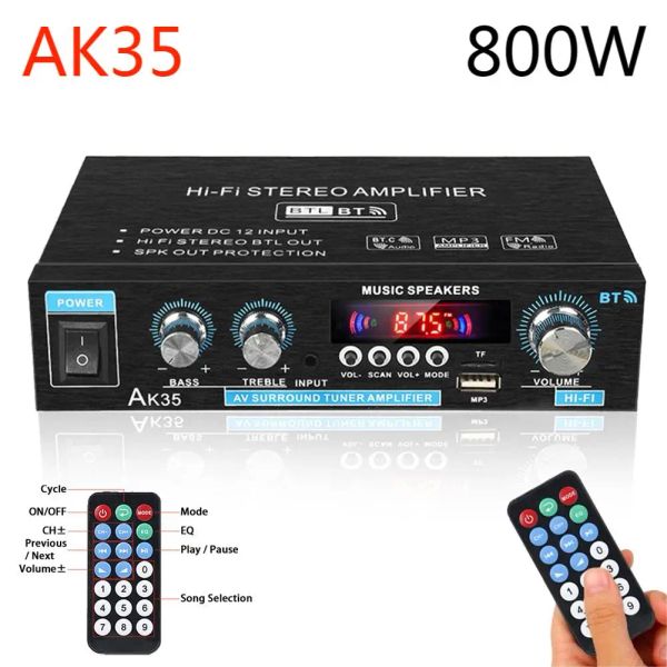 Усилитель AK35 800W Digital Audio Amplifier 2 Channel Bluetooth 5.0 Hifi FM Auto Music Subwoofer Speaker Стерео Home Car усилитель Power усилитель