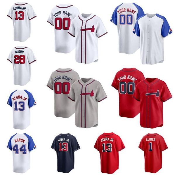 Custom Baseball Trikots Ronald Acuna Jr. Matt Olson Ozzie Albies Hank Aaron Home Away Jersey Männer Frauen Jugend S-6xl