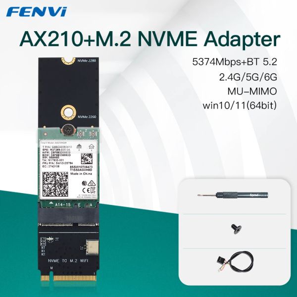 Карты 5374 Мбит/с Wi -Fi 6e AX210 2,4G/5 ГГц/6 ГГц для Bluetooth 5.2 до M -ключа NVME SSD -порт сеть WLAN WiFi Adapter WiFi 6 Intel Ax200 Card