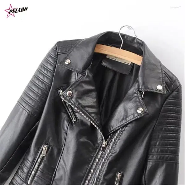 Damenjacken Pulabo Y2K Fashion Motorrad Imitation Leder Jacke Ladies Langarmed Herbst und Winter Reiten Streetwear Pink Ins