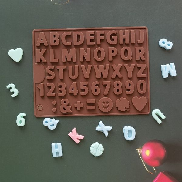 Silikon Schokoladenform 26 Buchstaben Nummer Schokoladen-Backwerkzeug Nicht-Stick Silikon Kuchenform Gelee 3D Candy Form DIY Digitale Form