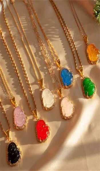 2021 colors in acciaio gioielli in acciaio personalizzato Buddah che risate Ride Cuban Rope Chain 18K Gold Buddha Collana Buddha Pendant44435433