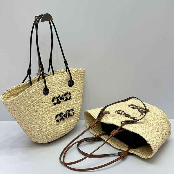 Rattan Bag Designer Straw bolsa de praia Casual Bolsas grandes capacidade Tootes de vime tecidos Bolsas femininas panier folhas de palmeira Bolsa de ombro Lady Crossbody