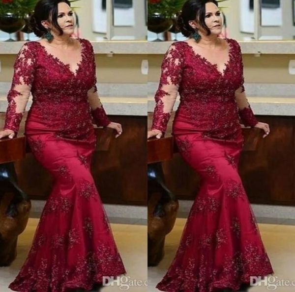 Burgundy vintage Burgundy Long Prom -Prom dei vestiti Madre della sposa 2022 Plus size in pizzo con sequenza di paillettes tappeti rossa Abiti formali D6548585