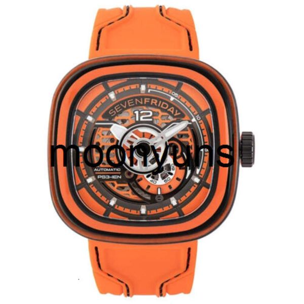 SevenFriday Watch Designer Uhren siebenFriday Mens Uhren-PS-Serie CCO Automatisch orangefarbene Silikonriemen PS3-03 Hohe Qualität