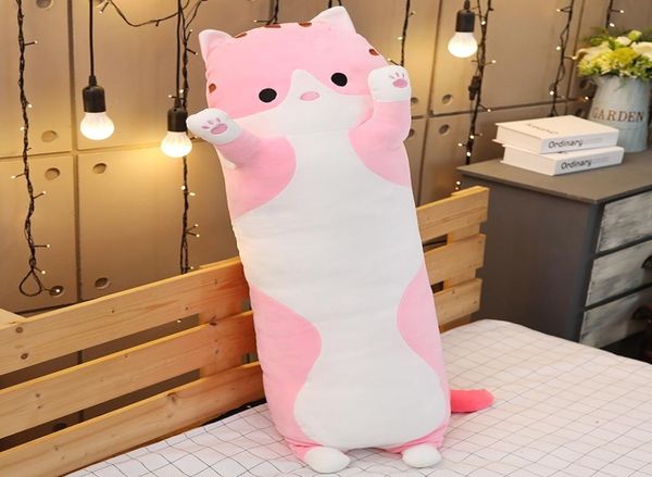 O travesseiro de sono de gato travesseiro comprido boneca fofa boneca garota de pelúcia Bedra preguiçosa na cama na boneca grande fofa confortável 70110cm 101193322299