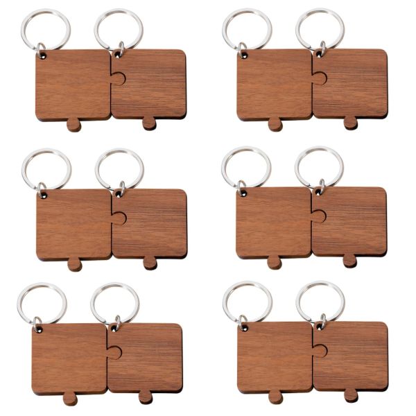 Anéis 10 pares Puzzim de madeira Chave -branca DIY Keychains Presente Dia dos Namorados para a namorada keyring feito artesanal Chaves de madeira personalizada