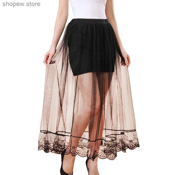 Scherma della moda Summer Sestate Sexy Tulle Women Women High Wile Lace Tutu Gonne TutUs Long Casual Mid-Calf Empire Gonne femminile nera