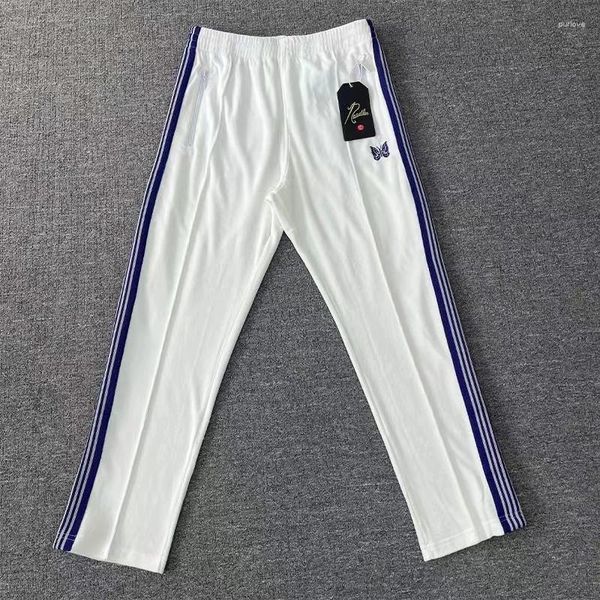 Calça masculina agulhas de elegância brancas calças de moletom azul bordado bordando as calças de rua de rua homens homens de lazer para sinos garotos de sino