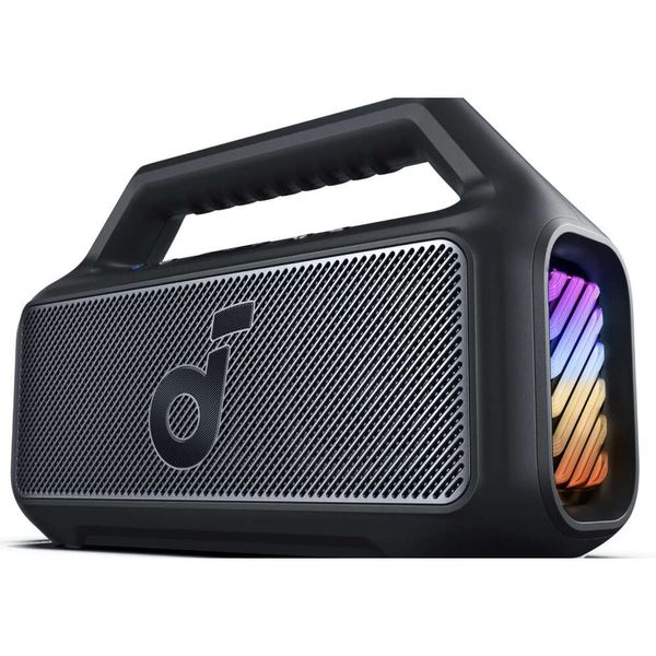 Soundcore Boom 2 Outdoor-Lautsprecher mit 80W-Subwoofer, Bassup, 4-Stunden-Wiedergabesteit, IPX7 wasserdicht, schwebend, RGB-Licht, Bluetooth, tragbar für Camping und Strand im Freien und Strand