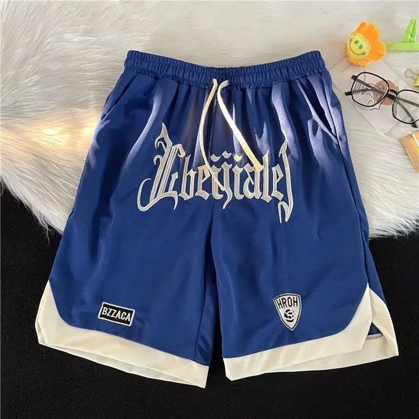 Y2K Streetwear Men American Street Sports Basketball Shorts Homem Summer Summer Hip Hop Letter bordado calças retas 240409