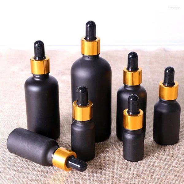 Garrafas de armazenamento 12pcs/lote 5ml 10ml 15ml 20ml 30ml 50ml 100ml de gelo de vidro preto girl de óleo essencial garrafa giratória wtih piepette gota de frascos