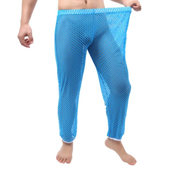 Männer sexy transparente Fischnetz -Pyjama -Unterteile durchsichtigen durch Mesh Casual Hosen Hosen bloßes Mesh weiche Hohlköche Out Leggings Nachtwäsche