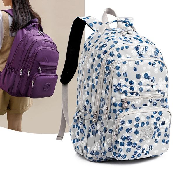 Escola de Backpack de grande qualidade Nylon Travel Rucksack Girls Flower Printing Bag Feminino Caminhada ao ar livre Bag 240329