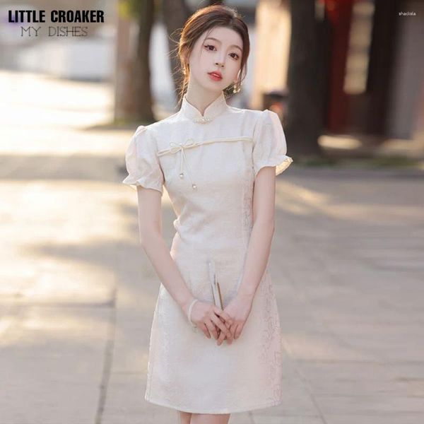 Roupas étnicas Mulheres curtas qipao Cheongsam 2024 garotas bonitinhas verão verão chinês pequeno vestido modificado Jacquard