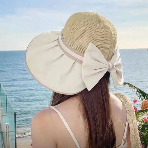 Beretti Summer Bowtie Fisherman Hat 2024 Fashion pieghevole Big Sun Brimmed Rubber Women Straw Grow