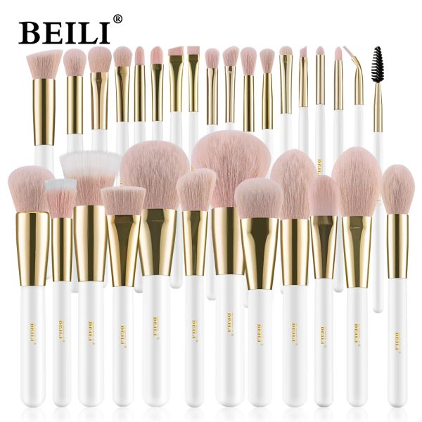 Комплекты Beili Pearl White Gold Professional Synthetic Make Brates Set Foundation Concealer Endbrow Vegan Make Up Brates