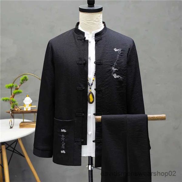 Herrenanzüge Blazer 2023 Herbst Herbstanzug Stickstillstand Chinesische Ständer Kragenjacke Hosen Männliche Hochzeitsblazers Copfhosen 2 PCs Set Set