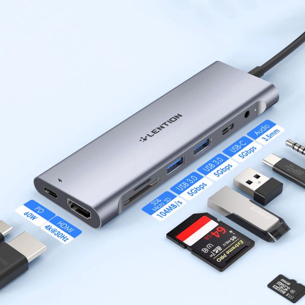 Hubs 4K HDMI Long Cable Dockking Station USB C Hub TypeC USB 3.0Card Reader Adaptador MacBook Pro Air Laptop Splitter