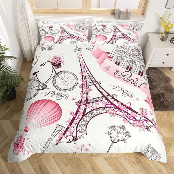 Eiffelturm Französisch Paris graues Mädchen Kinder Quilt Durex Full King Size 3PCS Duvet Cover Bettwäsche Leinen Set Bedspead200x200 240x220