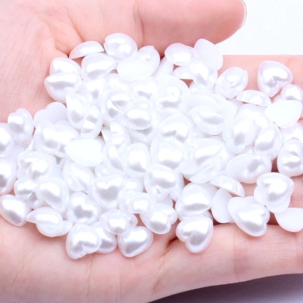 Abziehbilder weiße Imitation Perle 3mm15mm halbe runde Flachback Heart Form Perlen für Sammelhaut Hochzeitskarten Diy Nagelschmuck