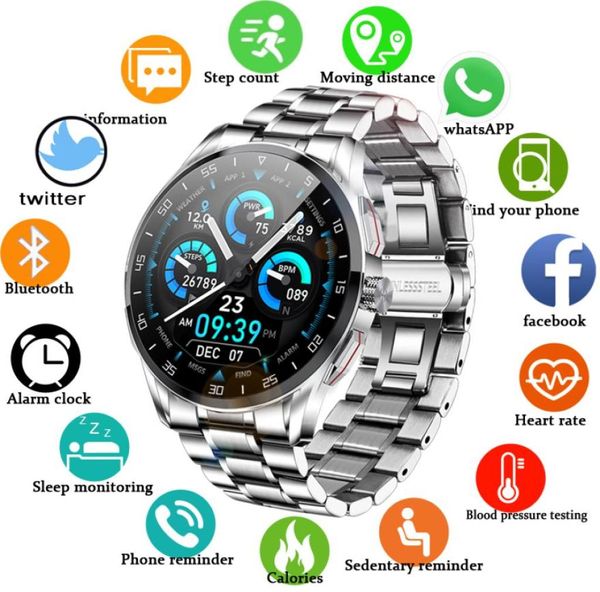 2021 Men Smart Watch Freqüência cardíaca Monitor IP68 Sábio Esporte Luxo Resposta Dial Dial